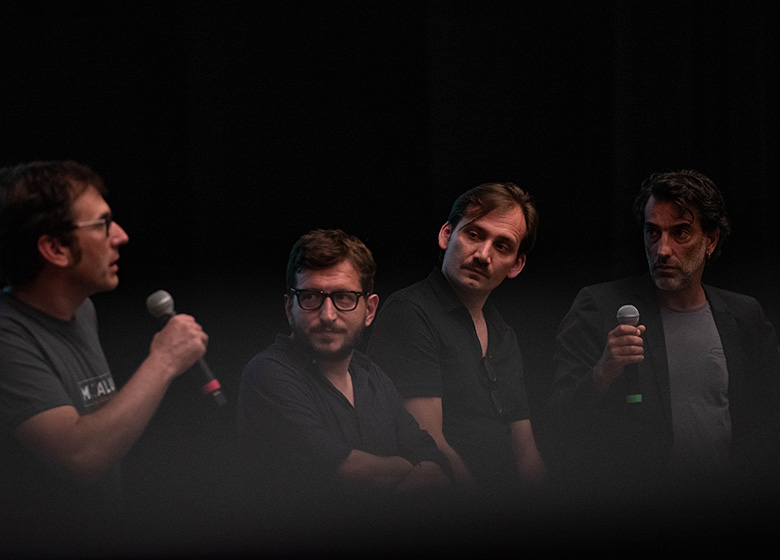 da sx: Christian Cinetto, di Jengafilm e direttore artistico del festival con il regista e i sceneggiatori di Dreamers in Gaza